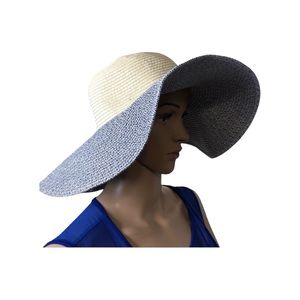 Chico’s Women Navy Yellow Straw Sun Hat. 100% Papet
